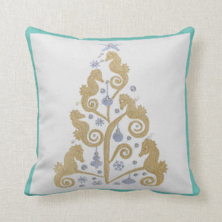 "Coastal Christmas" Throw Pillow Gold Silver Teal