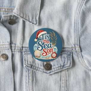 Coastal Christmas Tis Sea Son Typography 3 Inch Round Button