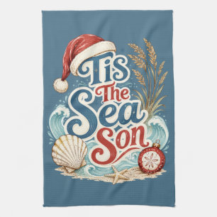 Coastal Christmas Tis Sea Son Typography Kitchen Towel