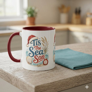 Coastal Christmas Tis Sea Son Typography Mug