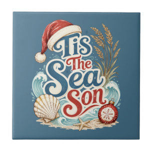 Coastal Christmas Tis Sea Son Typography Tile