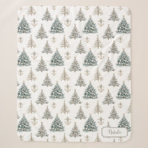 Coastal Christmas Tree Holiday Sherpa Blanket