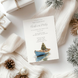 Coastal Christmas Tree in Row Boat Holiday  Invitation
