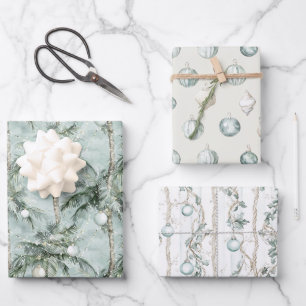Coastal Christmas Watercolor Palms & Seashells Wrapping Paper Sheet