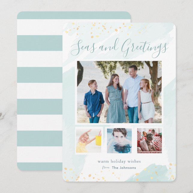 Coastal Christmas Watercolor Photo Collage Card (Front/Back)