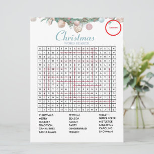 Coastal Christmas Word Search  Answer Game card