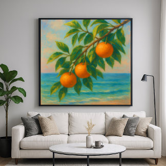 Coastal Citrus - Pastel Painting Style Orange Tree Poster