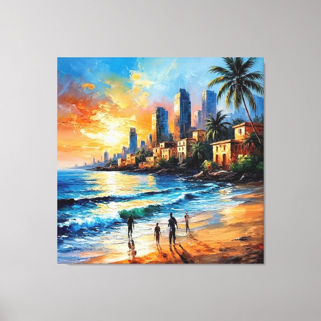 🌅 Coastal City Sunset Modern Home Decor (Front)