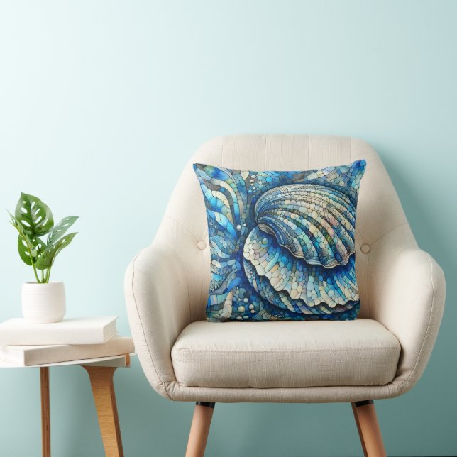 Coastal Clam Shell Mosaic Design Throw Pillow (Chair)