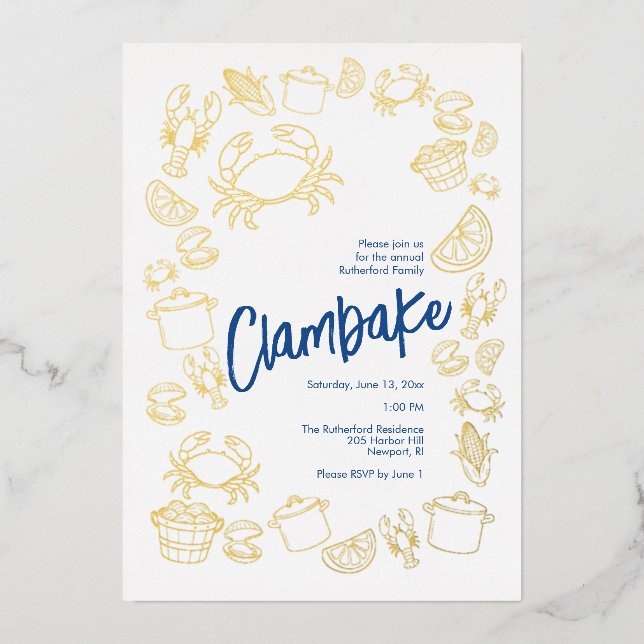 Coastal Clambake Foil Invitation (Front)