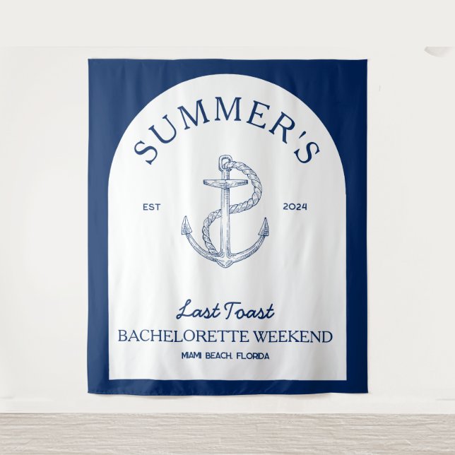 Coastal Classic Modern Navy Blue Bachelorette Tapestry (Front)