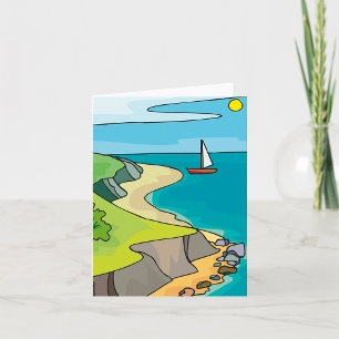 Coastal Cliff Beach Sailboat Card