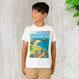 Coastal Cliff Beach Sailboat T-Shirt