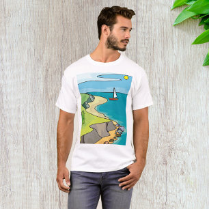 Coastal Cliff Beach Sailboat T-Shirt