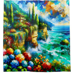 “Coastal Cliffside with Vibrant Flowers”