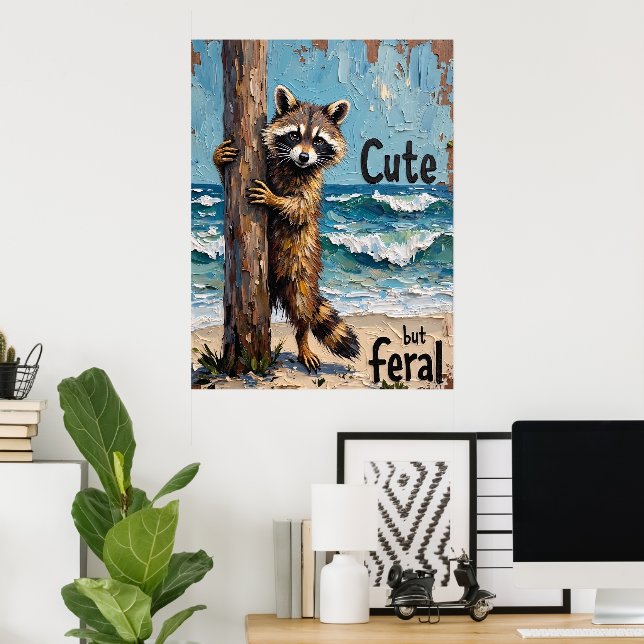 Coastal Climber: Raccoon by the Sea Poster (Home Office)