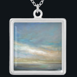 Coastal Clouds with Ocean Silver Plated Necklace<br><div class="desc">An amazing coastal painting of that stunning Californian shoreline as depicted by Sheila Finch. This nature inspired landscape takes a touch of the familiar and applies a modern touch in this colourful piece of art brought to you by World Art Group. Light breaking through clouds over a calm ocean that...</div>
