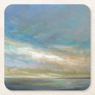 Coastal Clouds with Ocean Square Paper Coaster