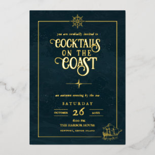 Coastal Cocktail Party Invitation Nautical Gold