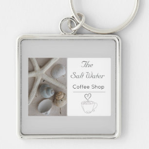 Coastal Coffee Shop Business Branding Keychain