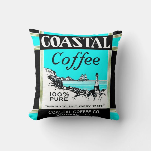 Coastal Coffee Throw Pillow (Front)