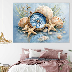 Coastal Compass Starfish Print Wall Poster