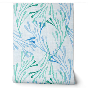 Coastal Coral and Seaweed in Blue and Green Wallpaper
