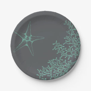Coastal Coral and Star Fish Nautical Beach Theme Paper Plate