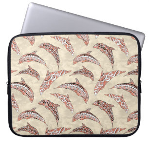 Coastal Coral Hawaiian Tribal Dolphins Laptop Sleeve
