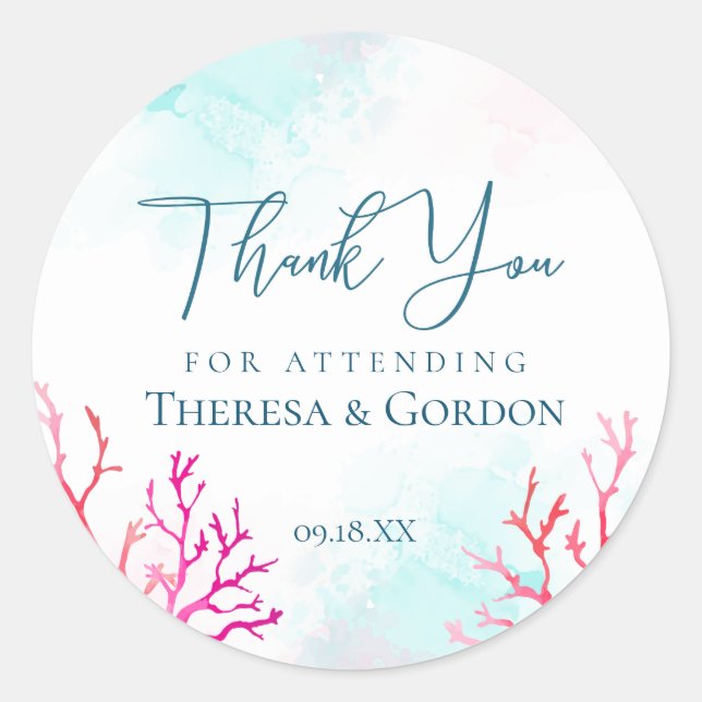 Coastal Coral Reef Thank You Stickers (Front)