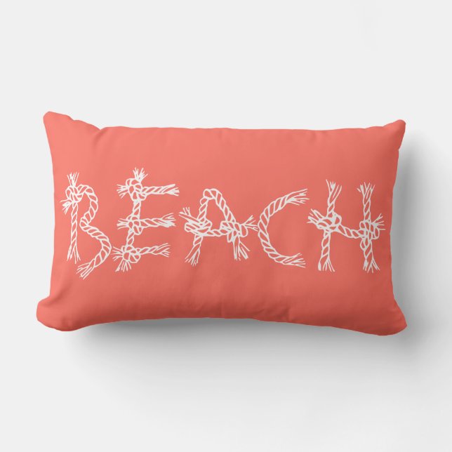 Coastal coral rope beach house lumbar pillow (Front)