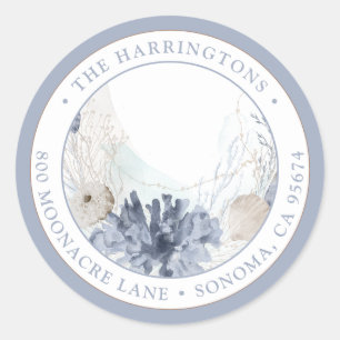 Coastal Coral Seashells Return  Address  Classic Round Sticker