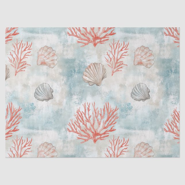 Coastal Cottage Aqua Seashell Pattern Tissue Paper (Front)