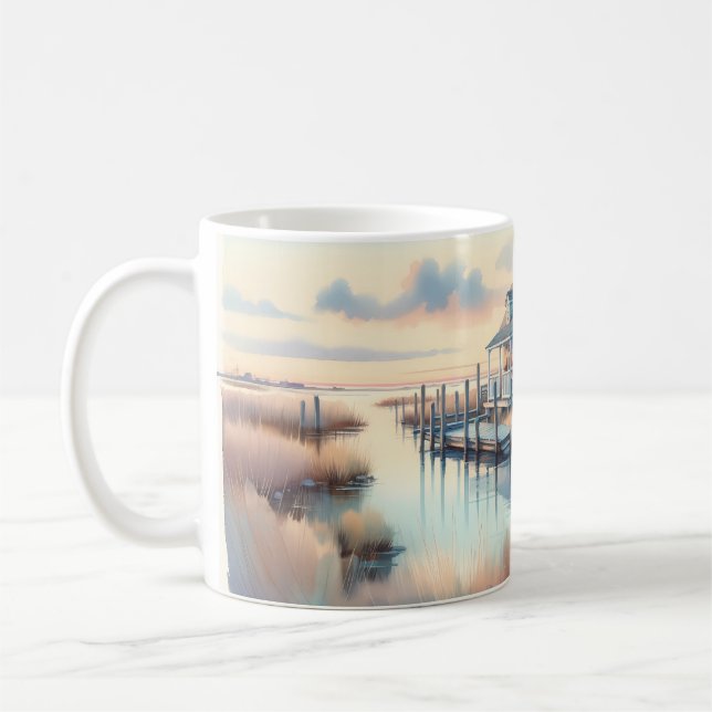 Coastal Cottage at Sunrise Marsh Coffee Mug (Left)