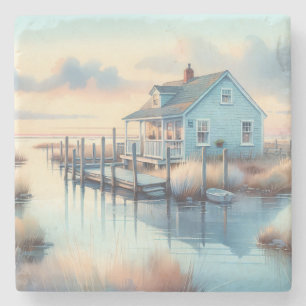 Coastal Cottage at Sunrise Marsh Stone Coaster