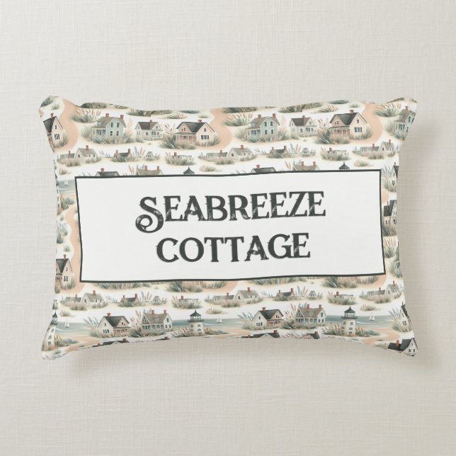 Coastal Cottage Lighthouse Pattern Accent Pillow (Front)