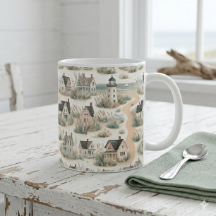Coastal Cottage Lighthouse Pattern Coffee Mug