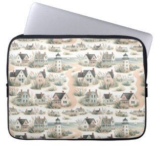 Coastal Cottage Lighthouse Pattern Laptop Sleeve