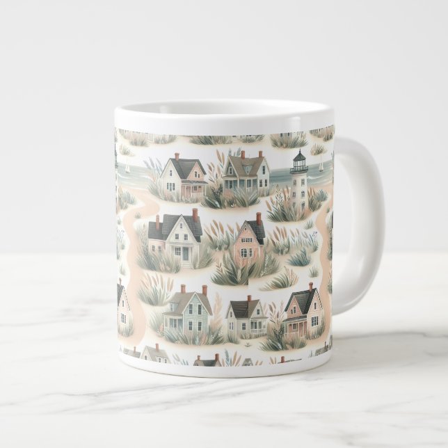 Coastal Cottage Lighthouse Pattern Large Coffee Mug (Front Right)