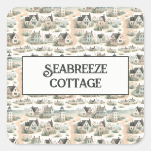 Coastal Cottage Lighthouse Pattern Square Sticker