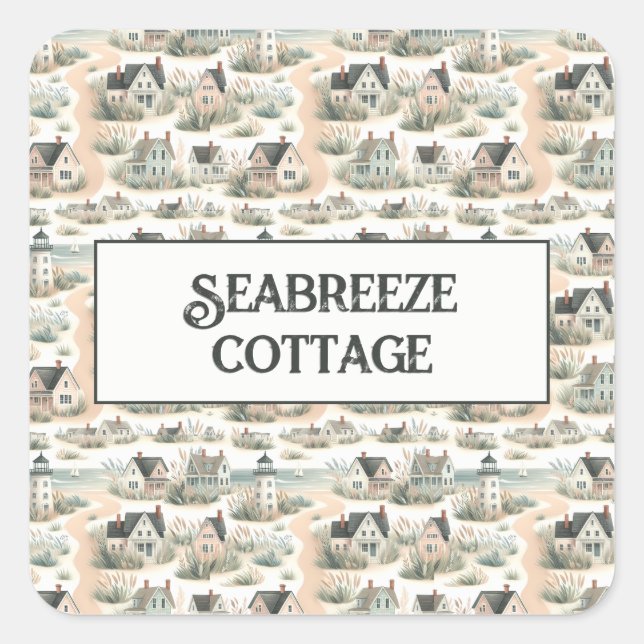 Coastal Cottage Lighthouse Pattern Square Sticker (Front)