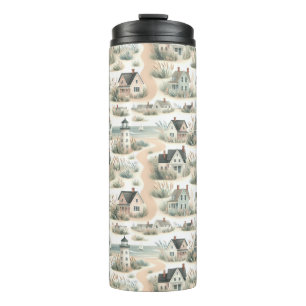 Coastal Cottage Lighthouse Pattern Thermal Tumbler