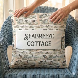 Coastal Cottage Lighthouse Pattern Throw Pillow