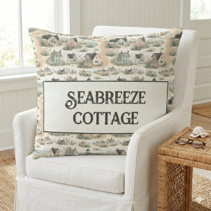Coastal Cottage Lighthouse Pattern Throw Pillow