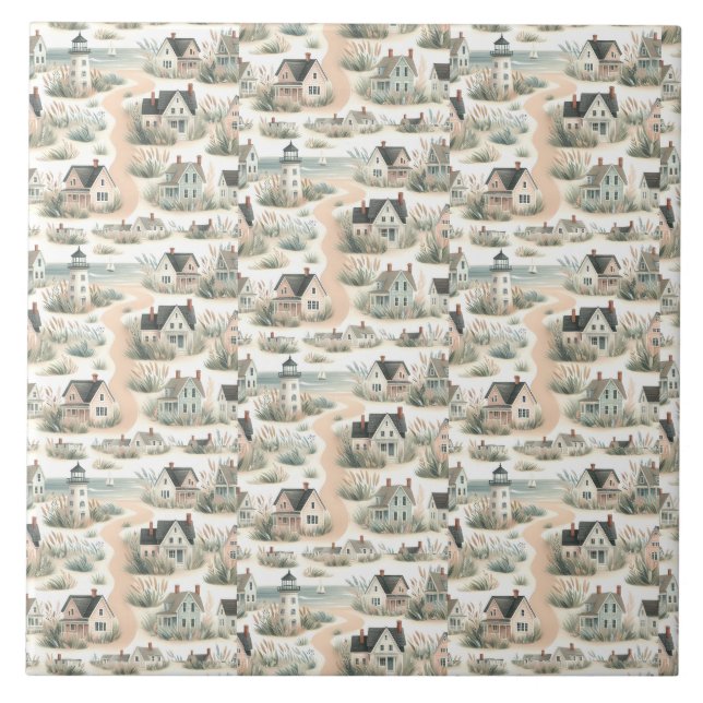 Coastal Cottage Lighthouse Pattern Tile (Front)