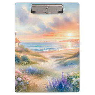 Coastal Cottage Sunset Dunes Watercolor Clipboard