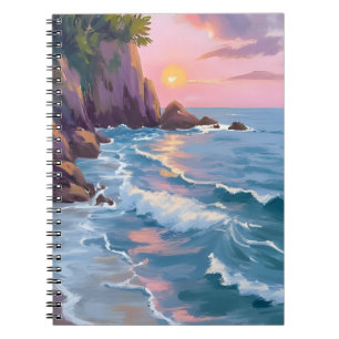 Coastal Cotton Candy Sunset Watercolor Painting Notebook