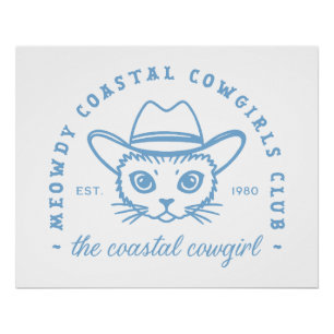 Coastal cowgirl aesthetic beach club cat poster