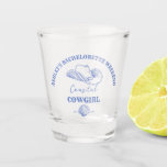 Coastal cowgirl bachelorette party favour gifts shot glass<br><div class="desc">Coastal Cowgirl Bachelorette weekend on a coast bachelorette tableware personalized printedshot glasses  template,  bachelorette party favours personalized shot glass dusty blue marine nautical cowgirl beach dusty blue themed bridesmaid favour gifts</div>