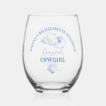 Coastal cowgirl bachelorette party favour gifts stemless wine glass<br><div class="desc">Coastal Cowgirl Bachelorette weekend on a coast bachelorette tableware personalized printedshot glasses  template,  bachelorette party favours personalized glass dusty blue marine nautical cowgirl beach dusty blue themed bridesmaid favour gifts</div>